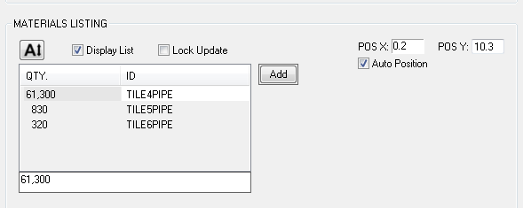 3. MATERIALS LISTING Settings